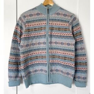 Tabi Vintage Fair Isle Heavy Wool Zip Up Cardigan